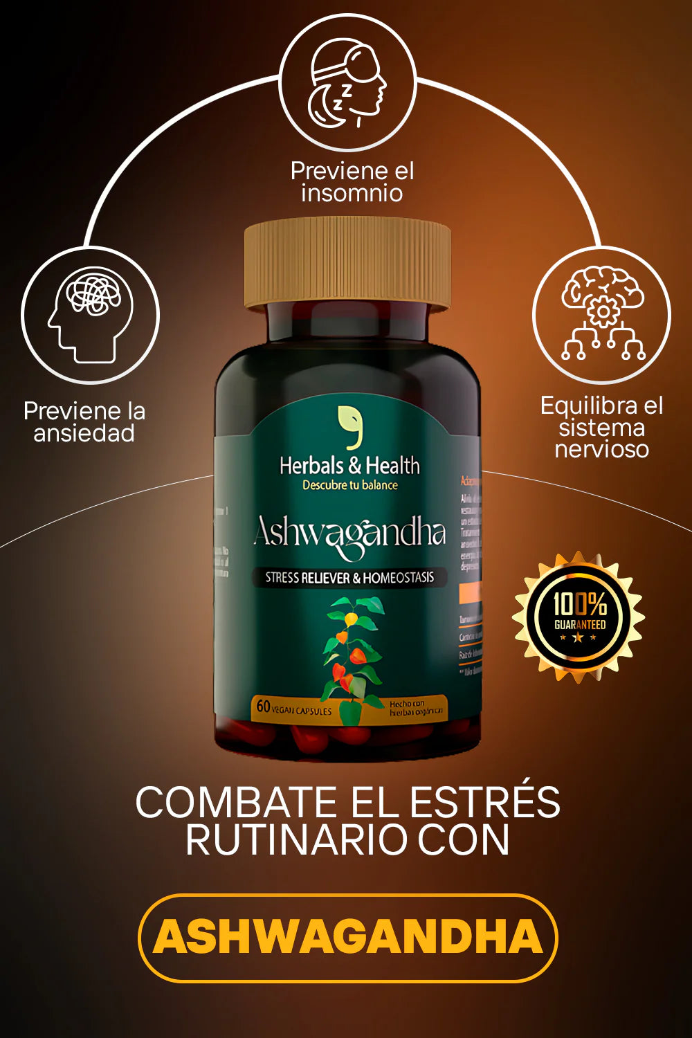 ASHWAGANDHA REDUCE EL ESTRÉS - MEJORA EL SUEÑO - REDUCE EL CORTISOL