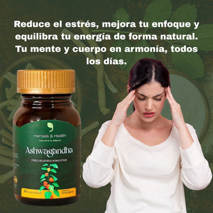 ASHWAGANDHA  REDUCE EL ESTRÉS - MEJORA EL SUEÑO - REDUCE EL CORTISOL