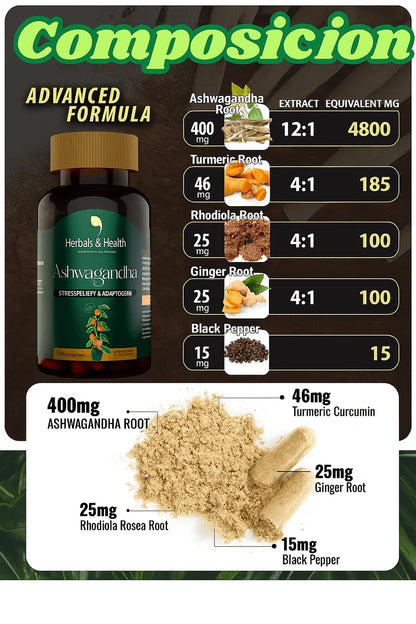 ASHWAGANDHA  REDUCE EL ESTRÉS - MEJORA EL SUEÑO - REDUCE EL CORTISOL